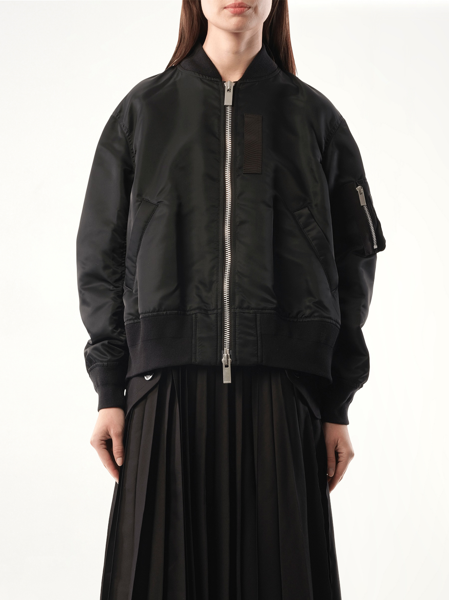 Nylon Twill Bomber Jacket in Black