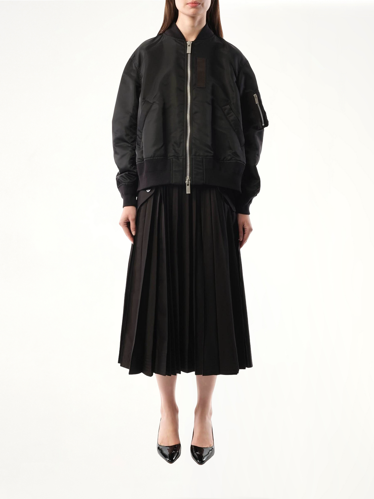 Nylon Twill Bomber Jacket in Black