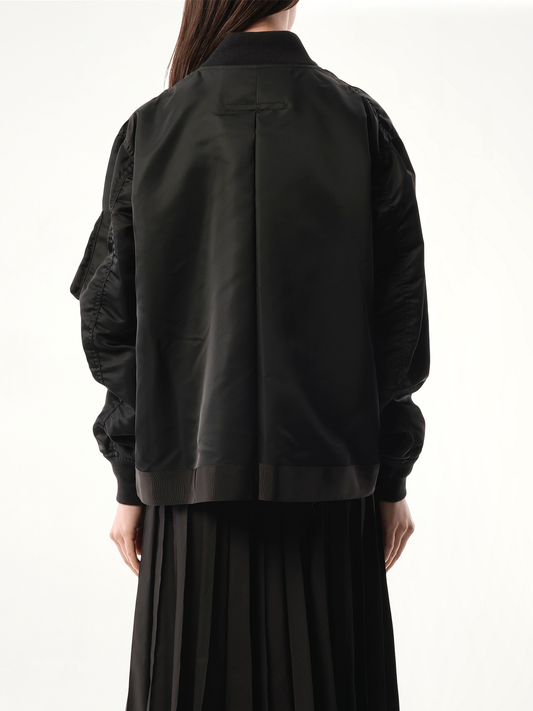 Nylon Twill Bomber Jacket in Black