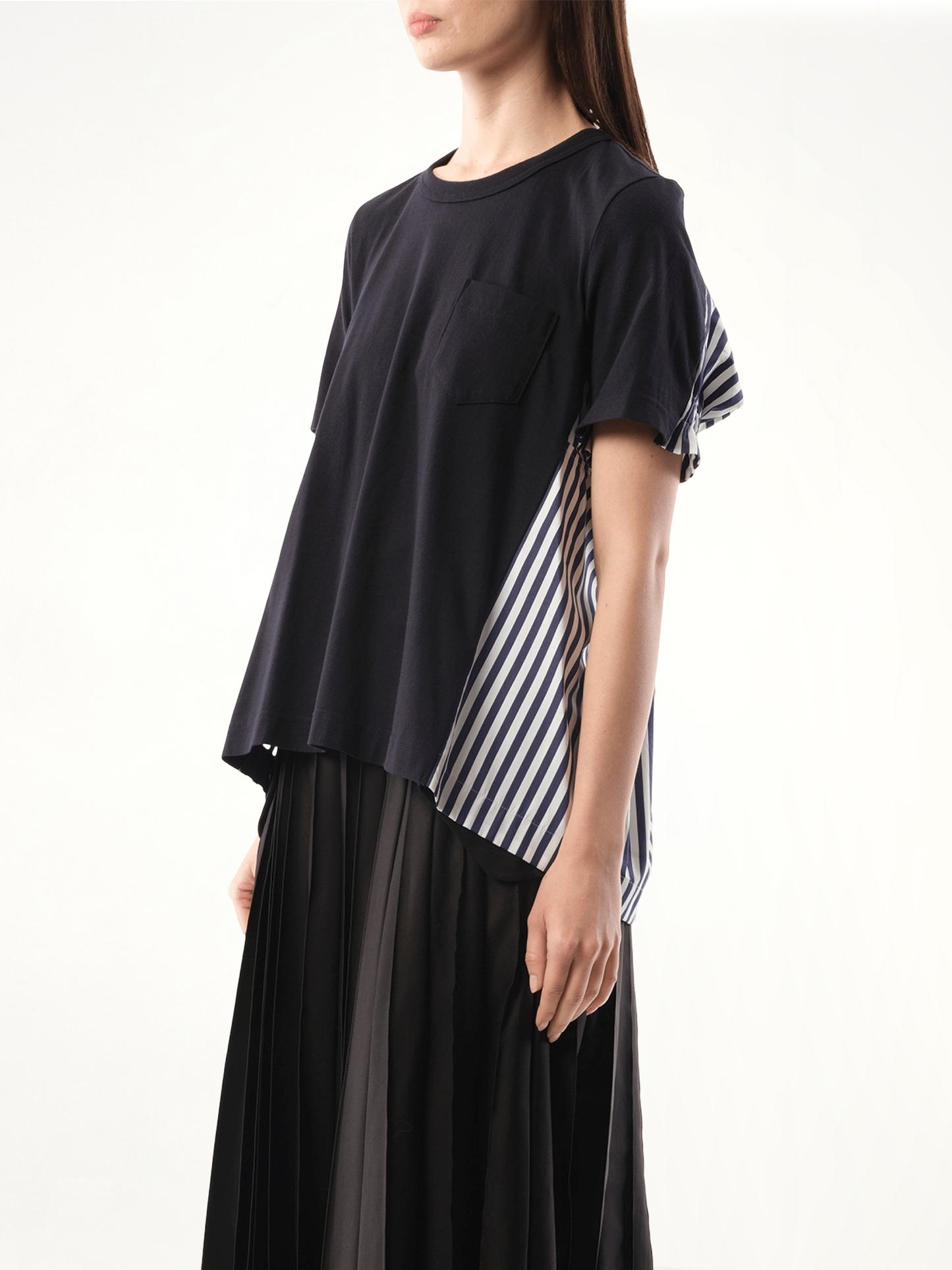 Cotton Poplin x Cotton Jersey T-Shirt in Navy/Navy Stripe