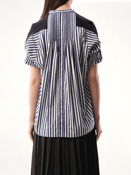 Cotton Poplin x Cotton Jersey T-Shirt in Navy/Navy Stripe