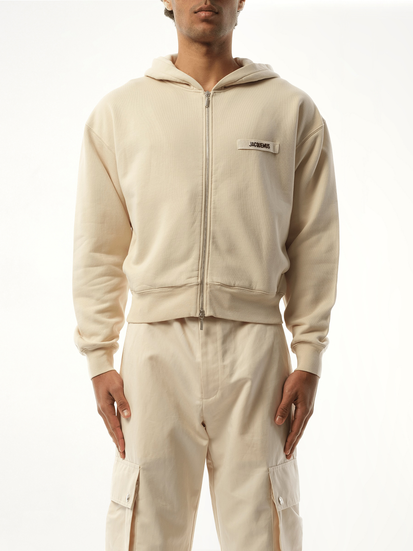 Le Hoodie Zip Gros Grain in Beige
