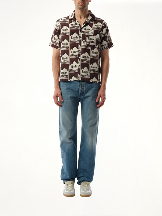 Moonlight Bordeaux Silk Shirt in Maroon/Off White