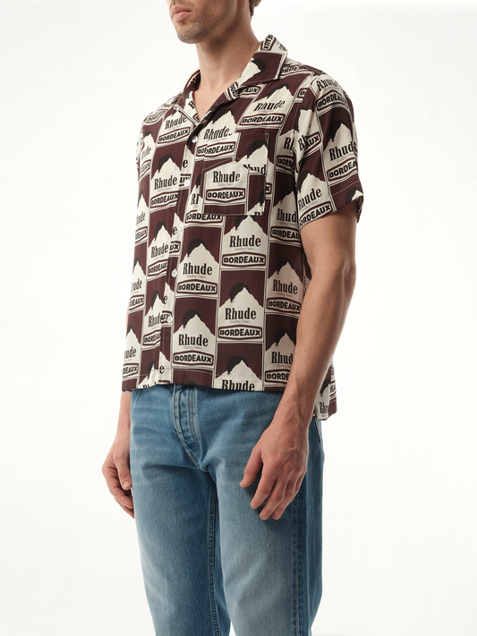 Moonlight Bordeaux Silk Shirt in Maroon/Off White