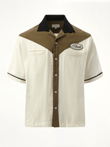 Town&Country Bowling Shirt in Military Green/Off White