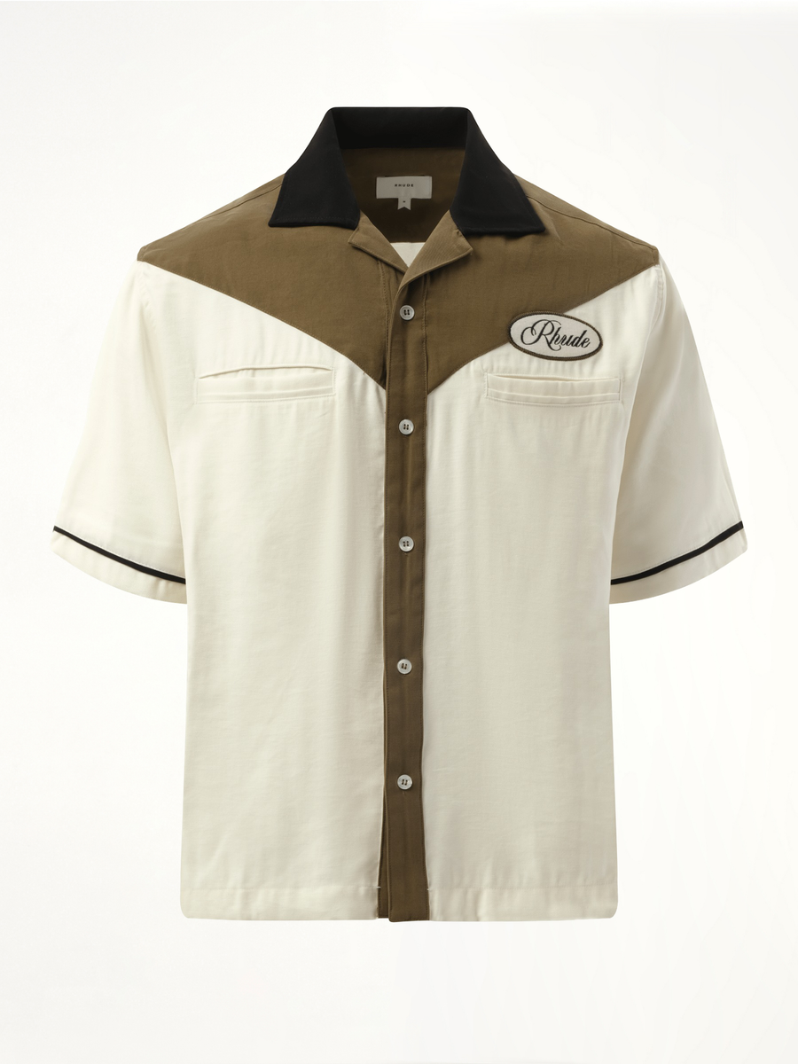 Town&Country Bowling Shirt in Military Green/Off White