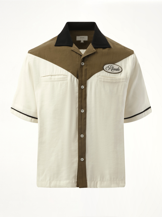 Town&Country Bowling Shirt in Military Green/Off White