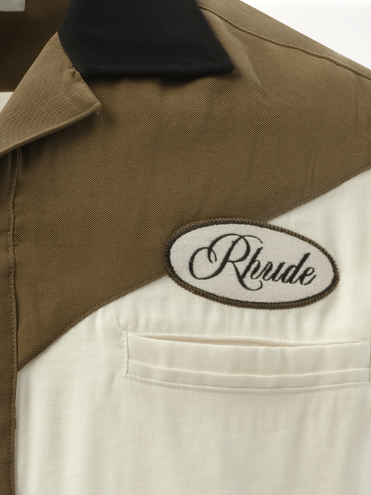 Town&Country Bowling Shirt in Military Green/Off White