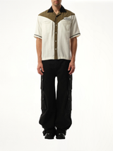 Town&Country Bowling Shirt in Military Green/Off White