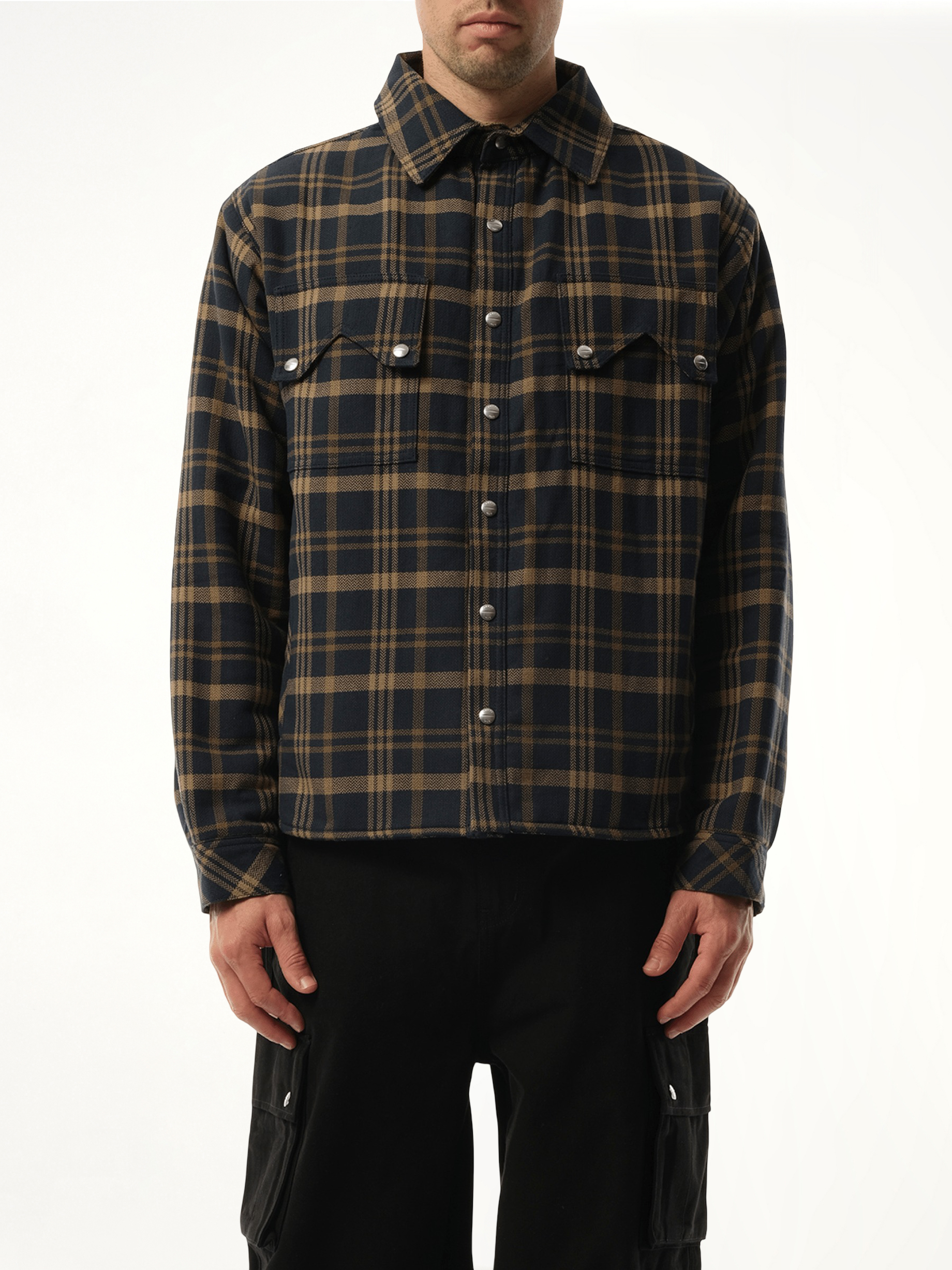 Flannel Sherpa Overshirt in Brown/Black