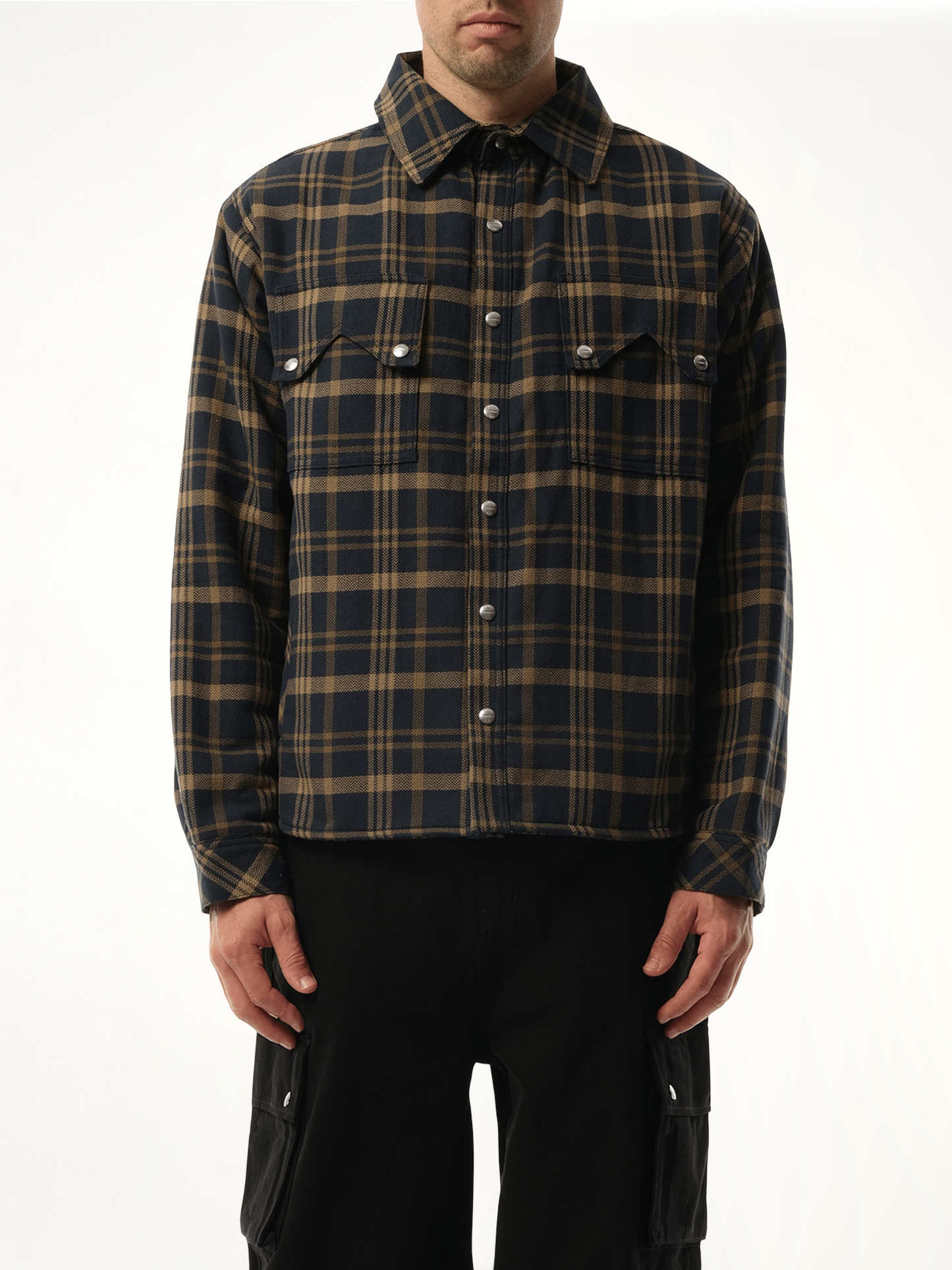 Flannel Sherpa Overshirt in Brown/Black