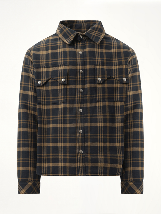 Flannel Sherpa Overshirt in Brown/Black