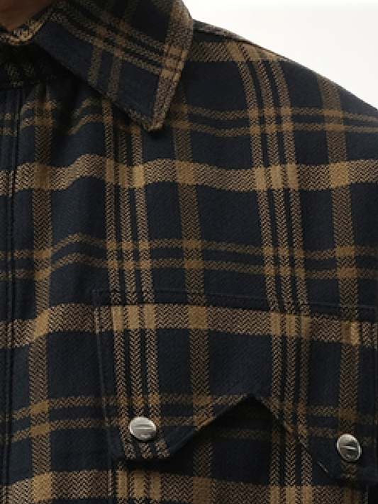 Flannel Sherpa Overshirt in Brown/Black
