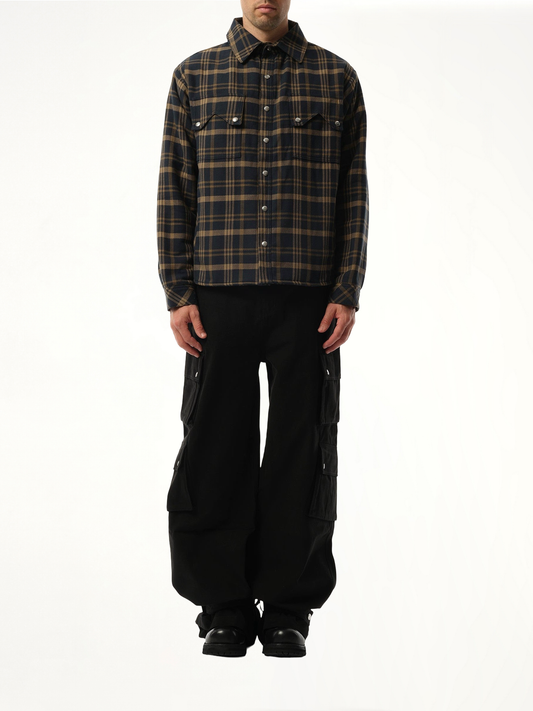 Flannel Sherpa Overshirt in Brown/Black