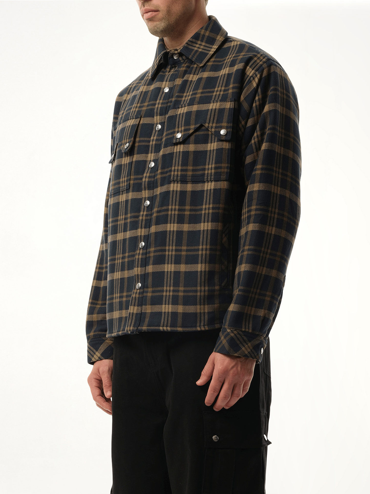 Flannel Sherpa Overshirt in Brown/Black