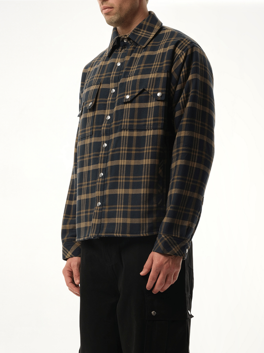 Flannel Sherpa Overshirt in Brown/Black