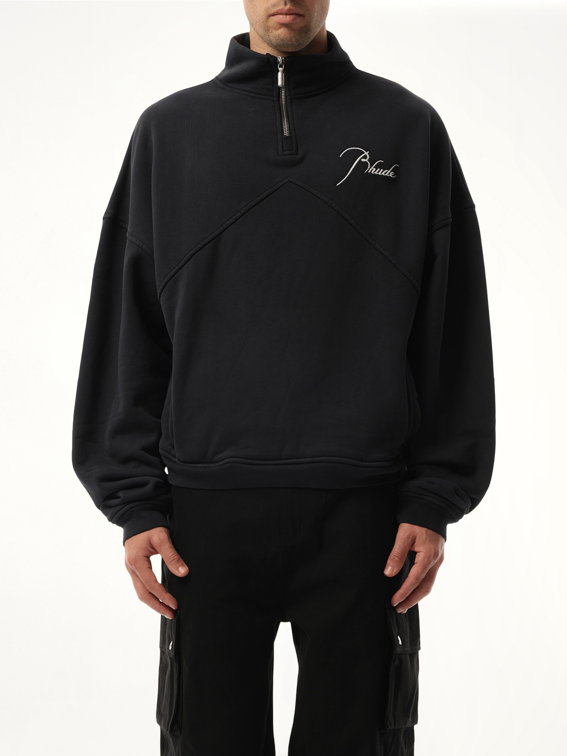 Rhude Quarter Zip Sweatshirt in Vintage Black
