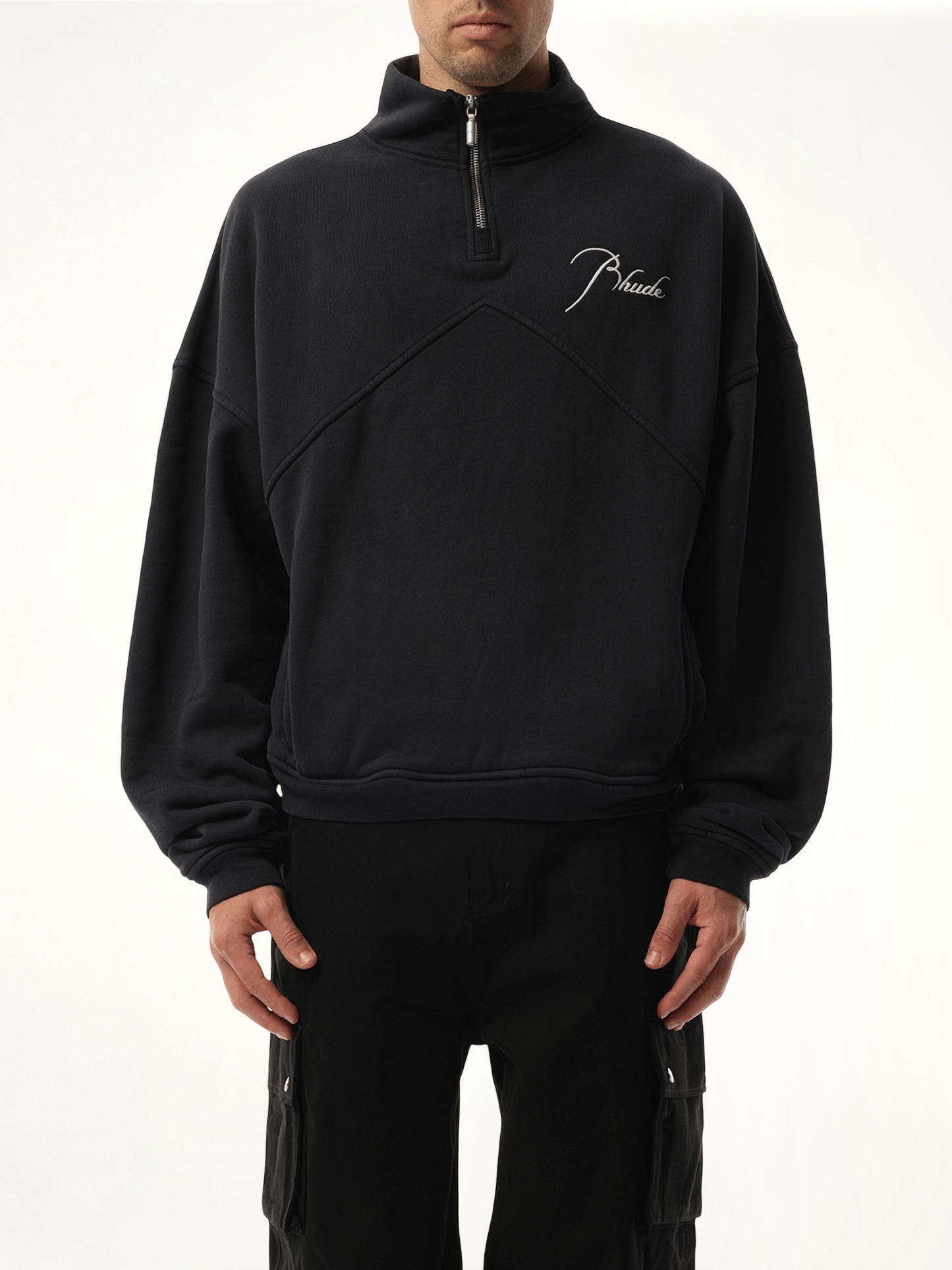 Rhude Quarter Zip Sweatshirt in Vintage Black