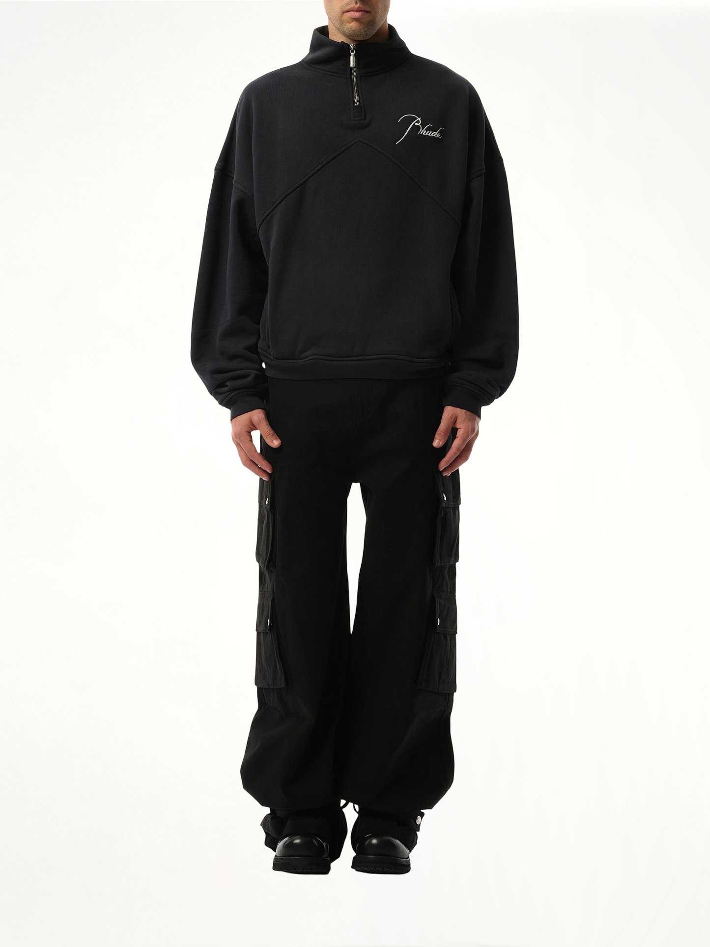 Rhude Quarter Zip Sweatshirt in Vintage Black