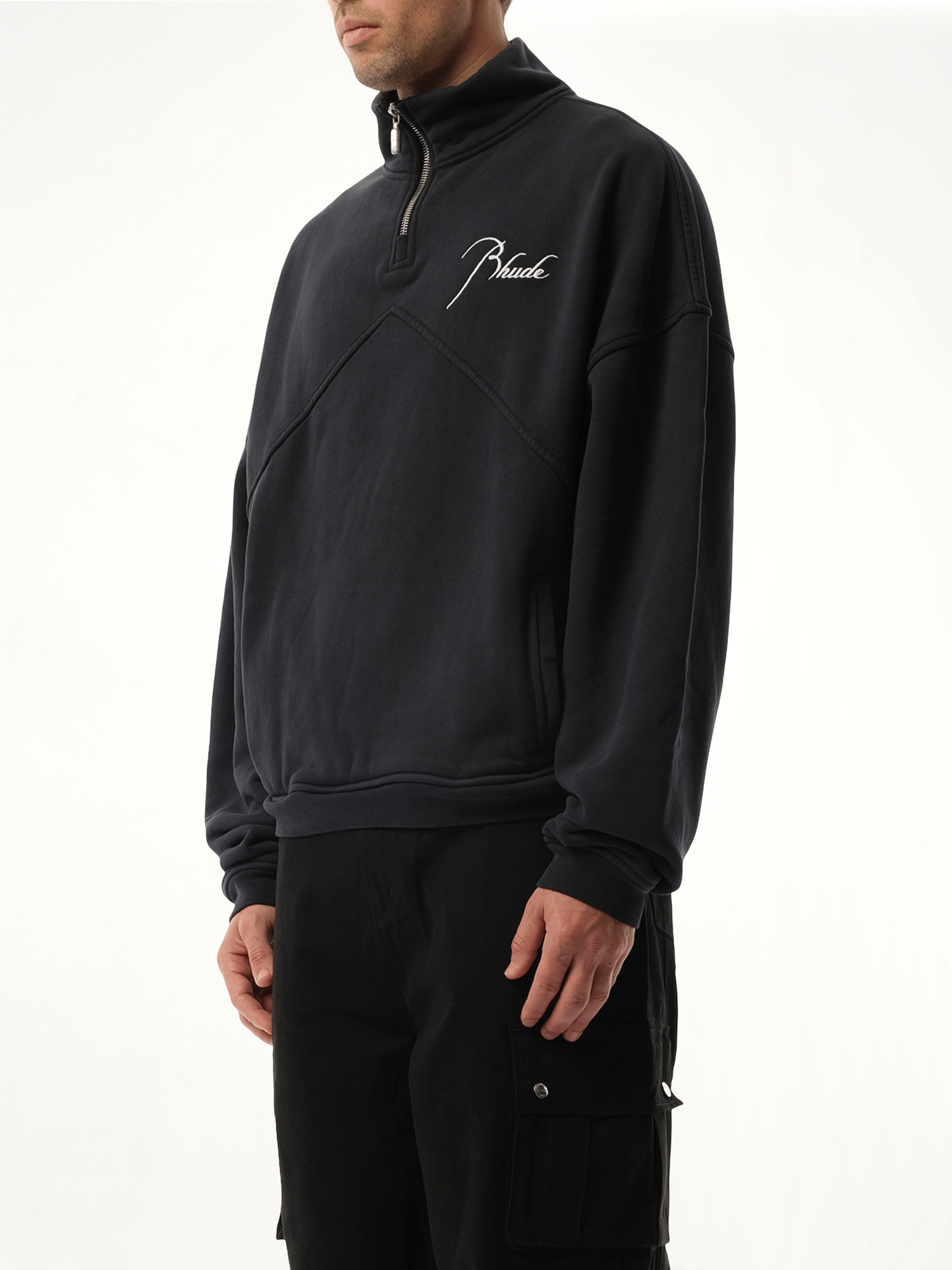 Rhude Quarter Zip Sweatshirt in Vintage Black