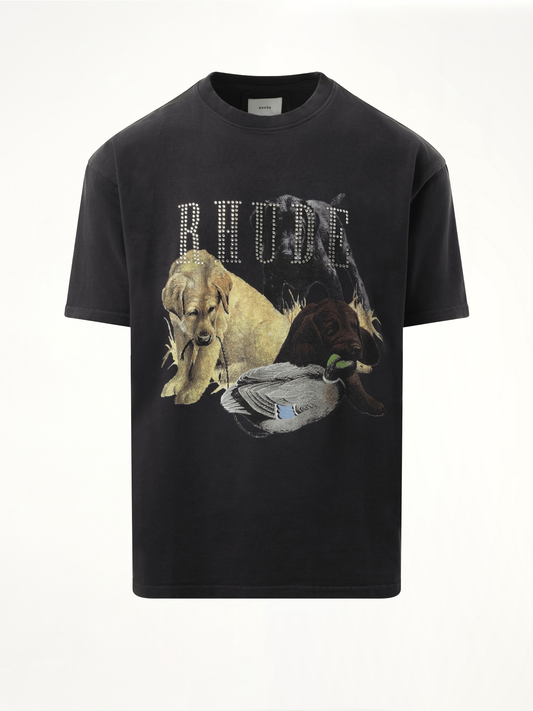 Rhinestone Hunting Dog T-Shirt in Vintage Black