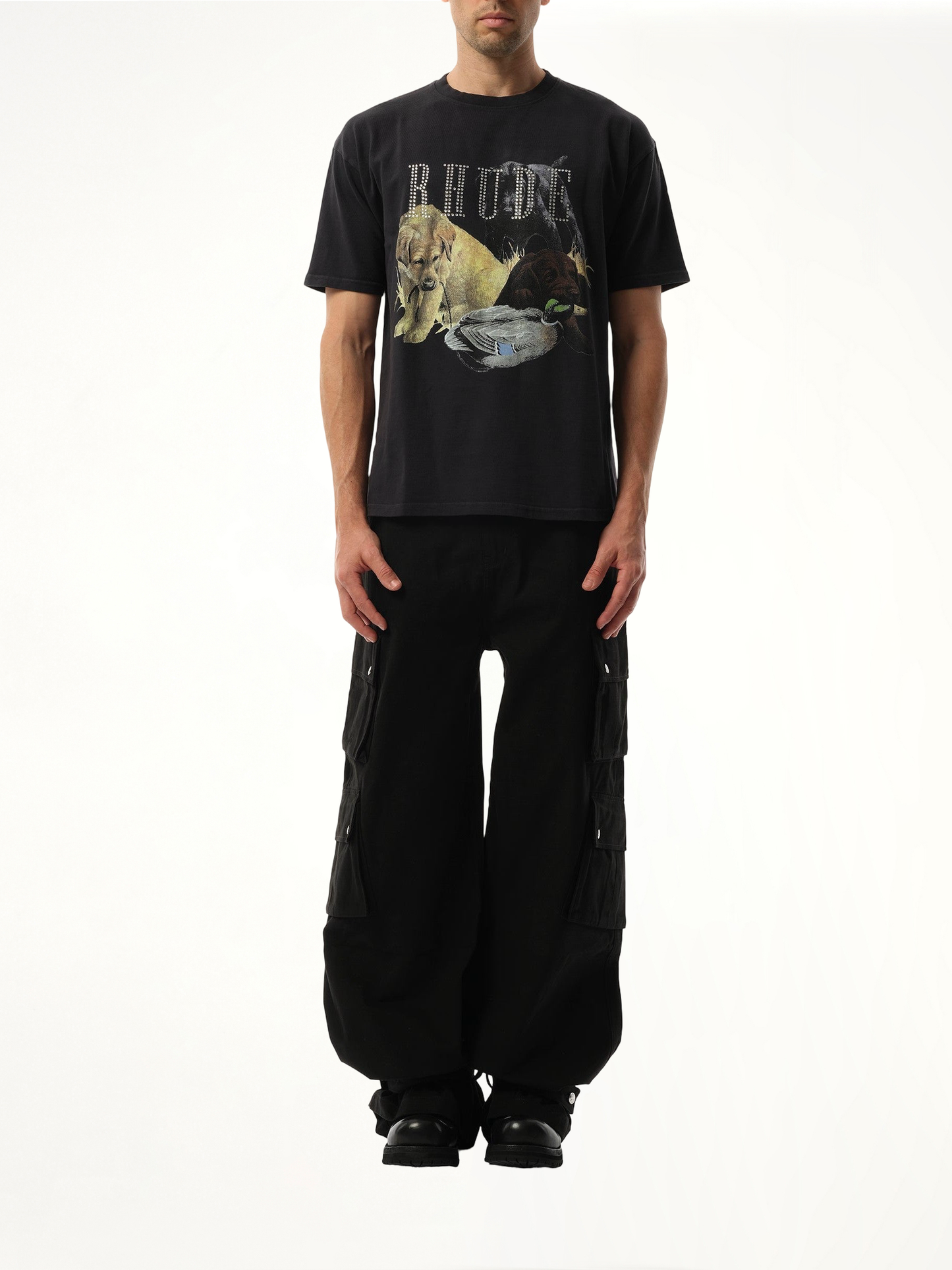 Rhinestone Hunting Dog T-Shirt in Vintage Black