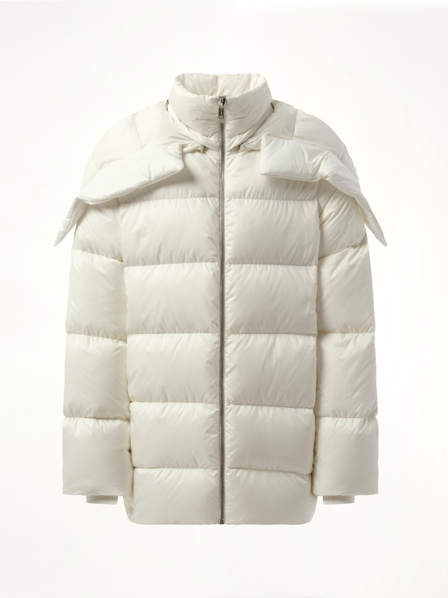 Rick Owens x Moncler Hooded Cyclopic Coat in Milk