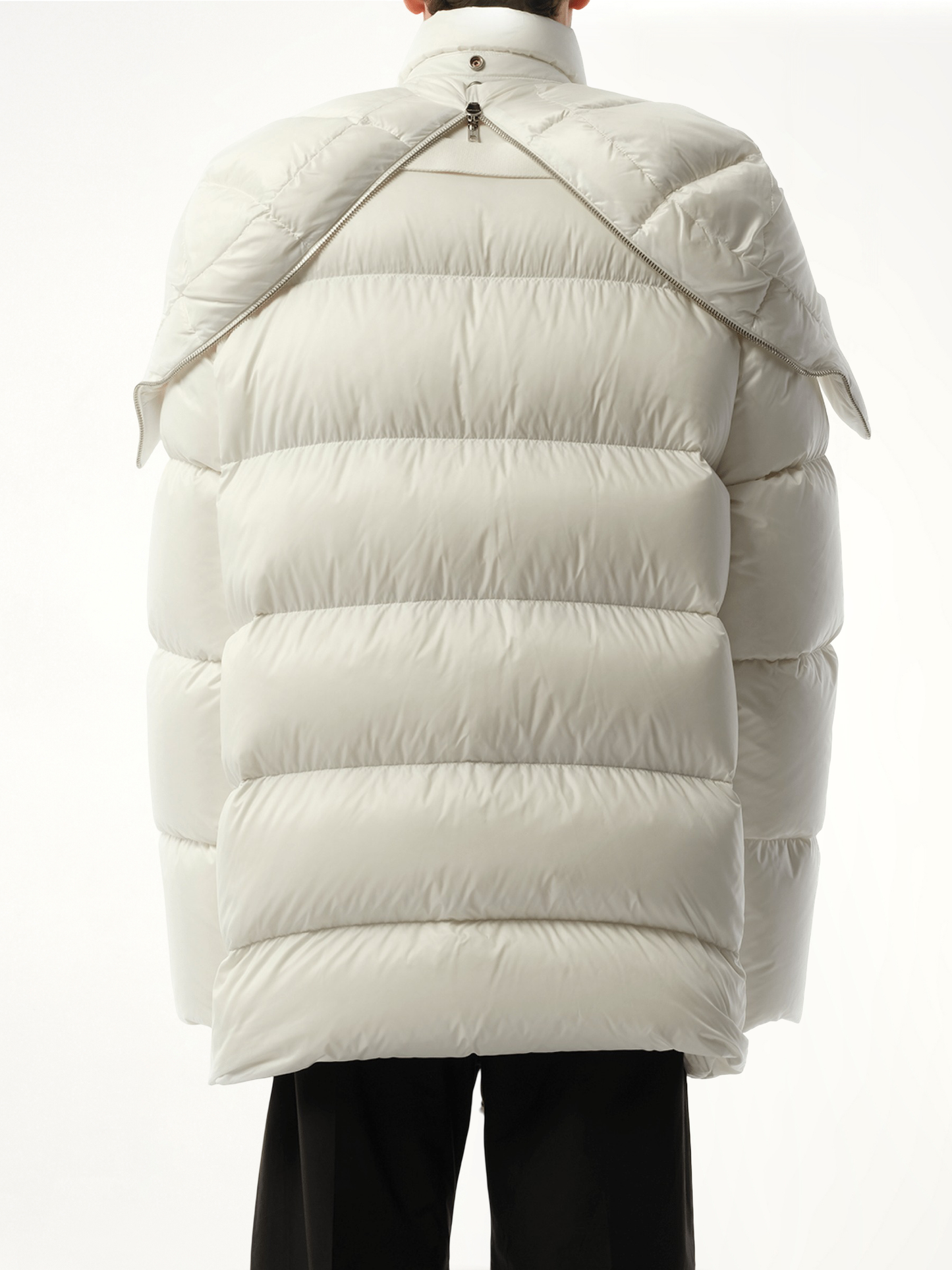 Rick Owens x Moncler Hooded Cyclopic Coat in Milk
