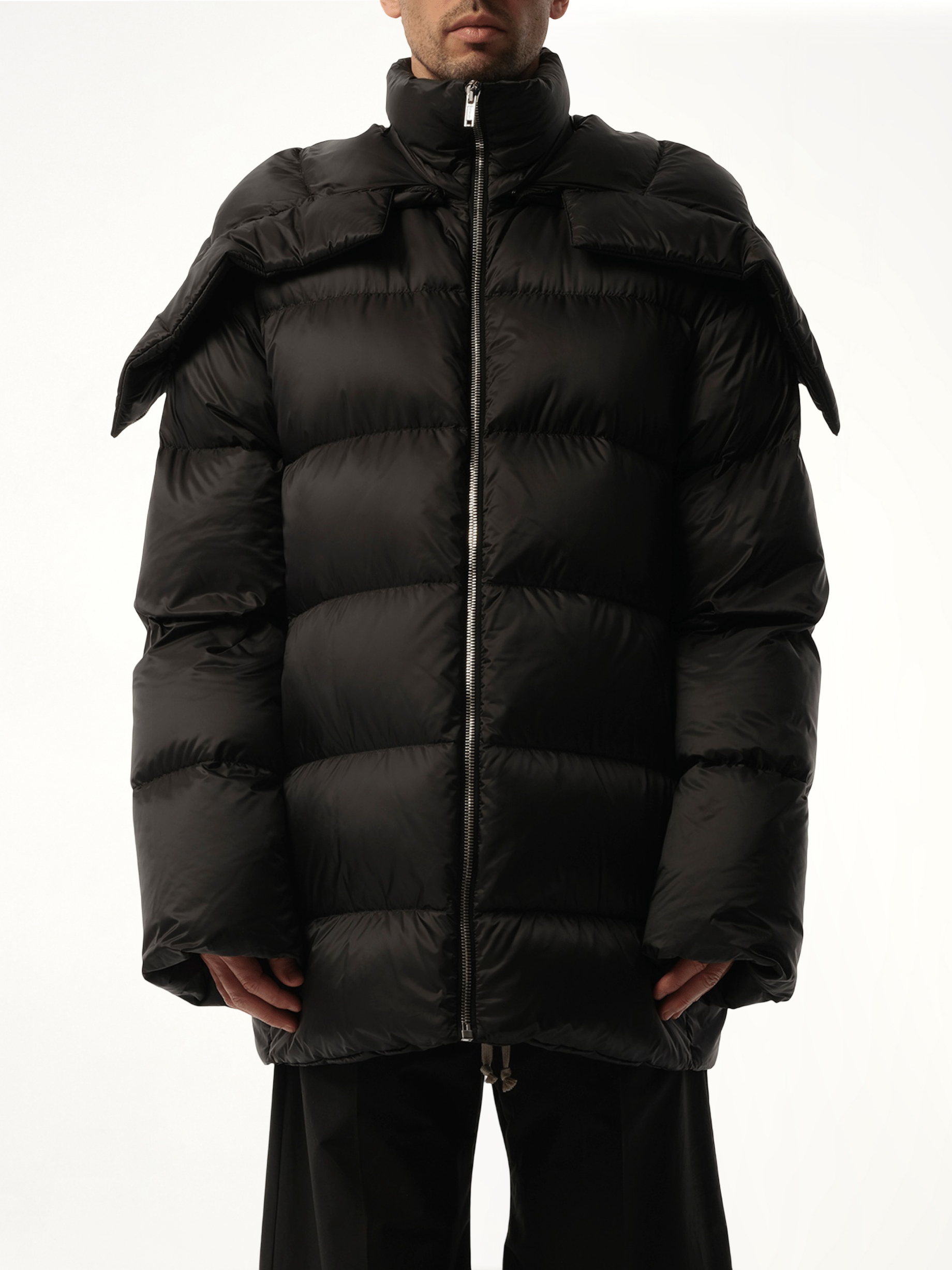 Rick Owens x Moncler Hooded Cyclopic Coat in Black