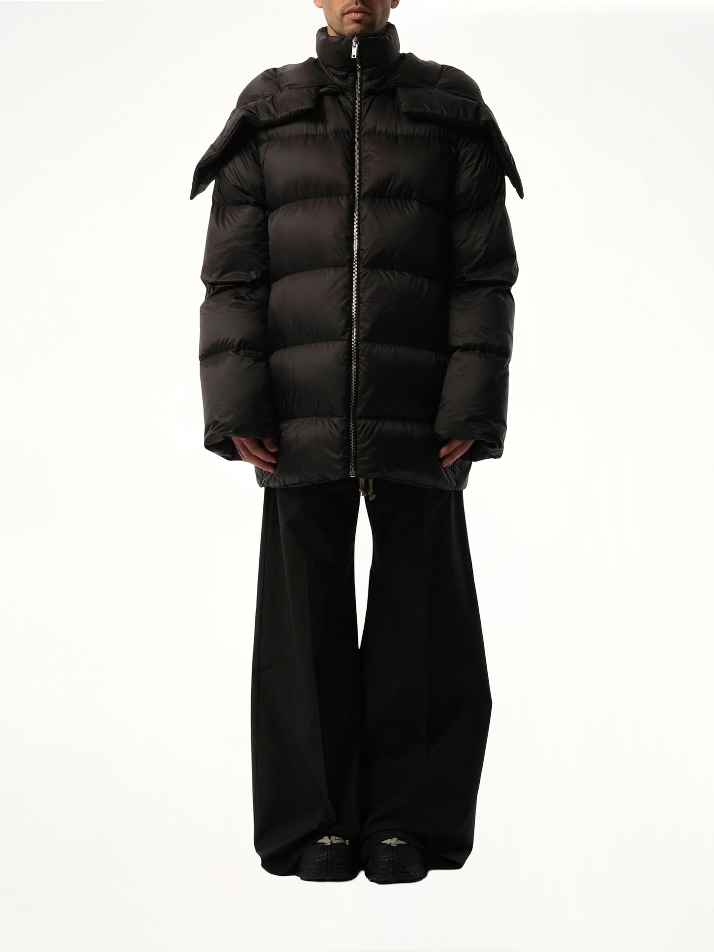 Rick Owens x Moncler Hooded Cyclopic Coat in Black