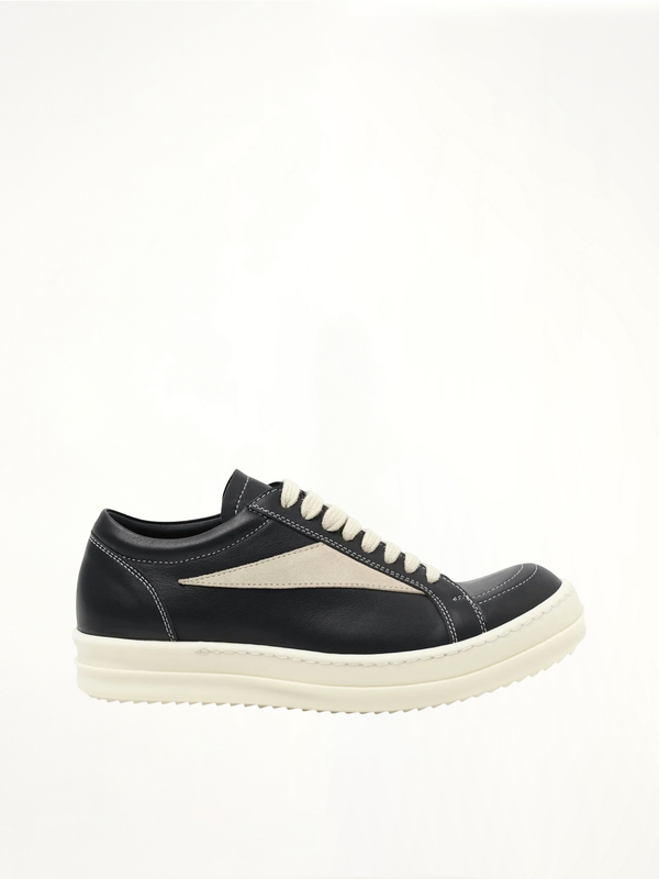 Full Grain Leather Vintage Sneaker in Black/Milk Side View | RICK OWENS