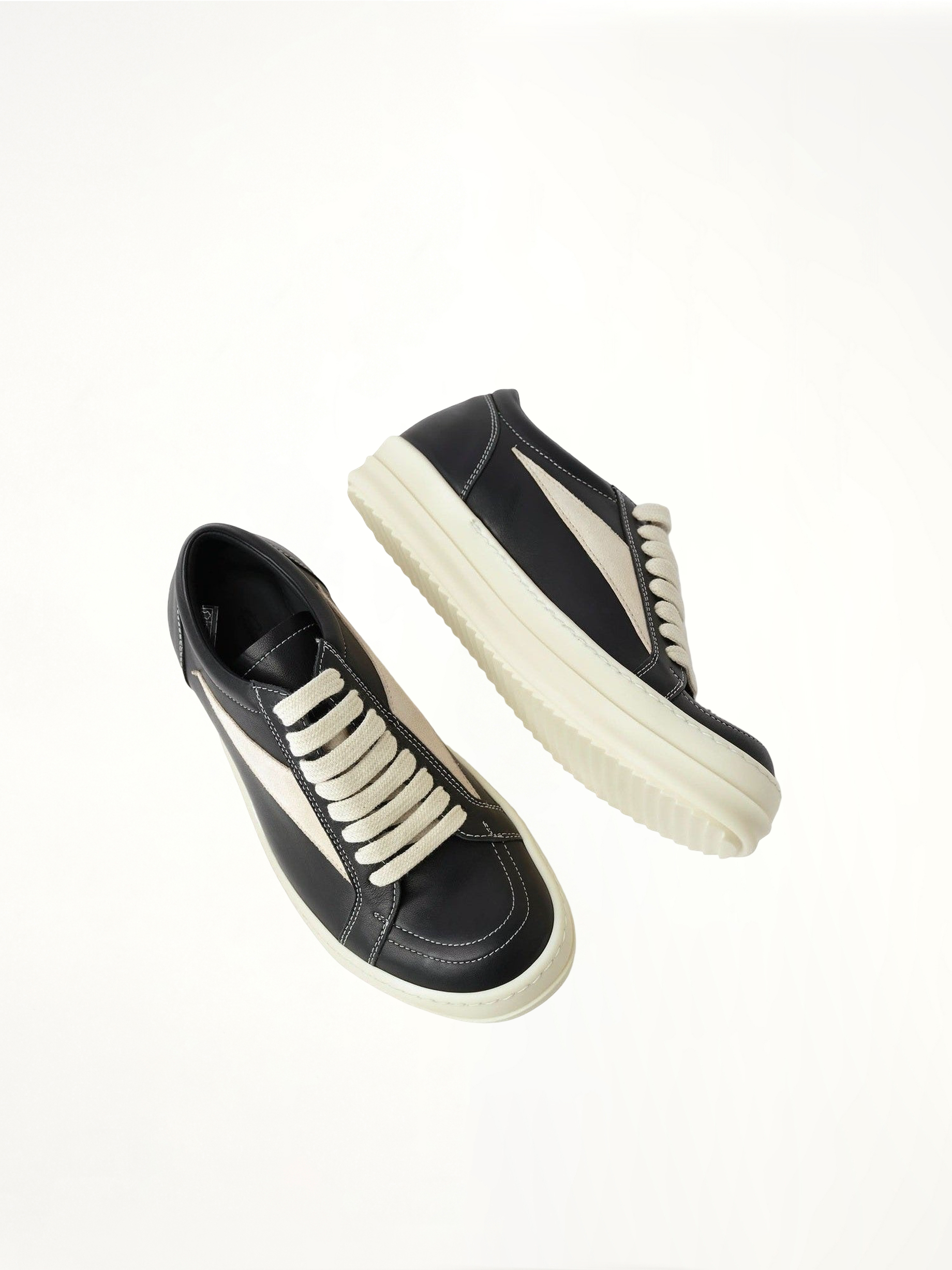 Full Grain Leather Vintage Sneaker in Black/Milk Top View | RICK OWENS
