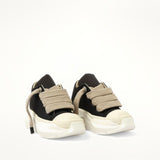 Jumbo Laced Abstract Low Sneaks in Black/Pearl Front View | RICK OWENS DRKSHDW