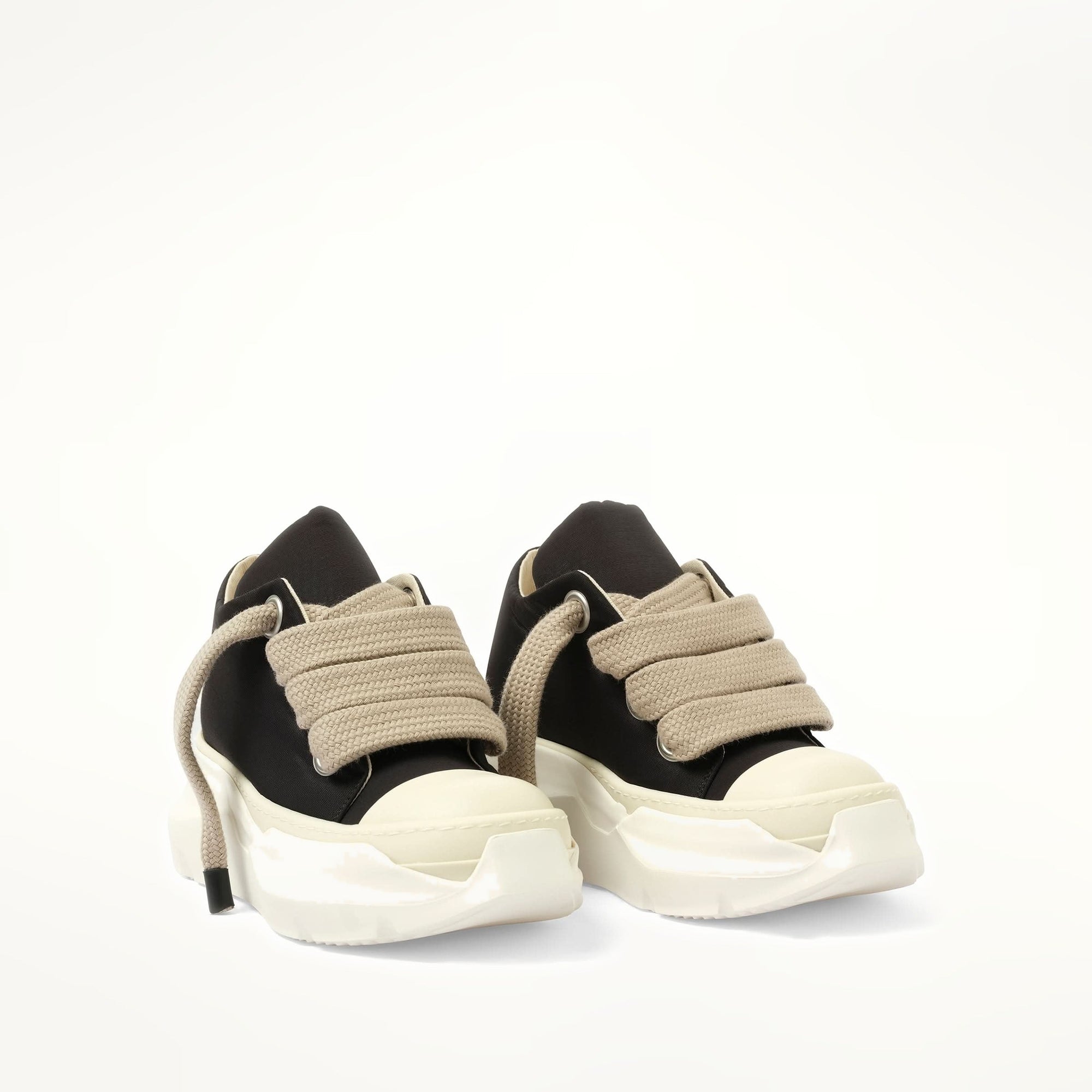 Jumbo Laced Abstract Low Sneaks in Black/Pearl Front View | RICK OWENS DRKSHDW