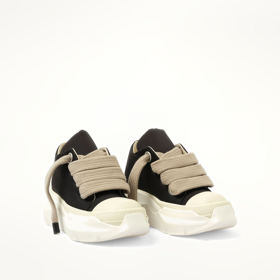 Jumbo Laced Abstract Low Sneaks in Black/Pearl Front View | RICK OWENS DRKSHDW