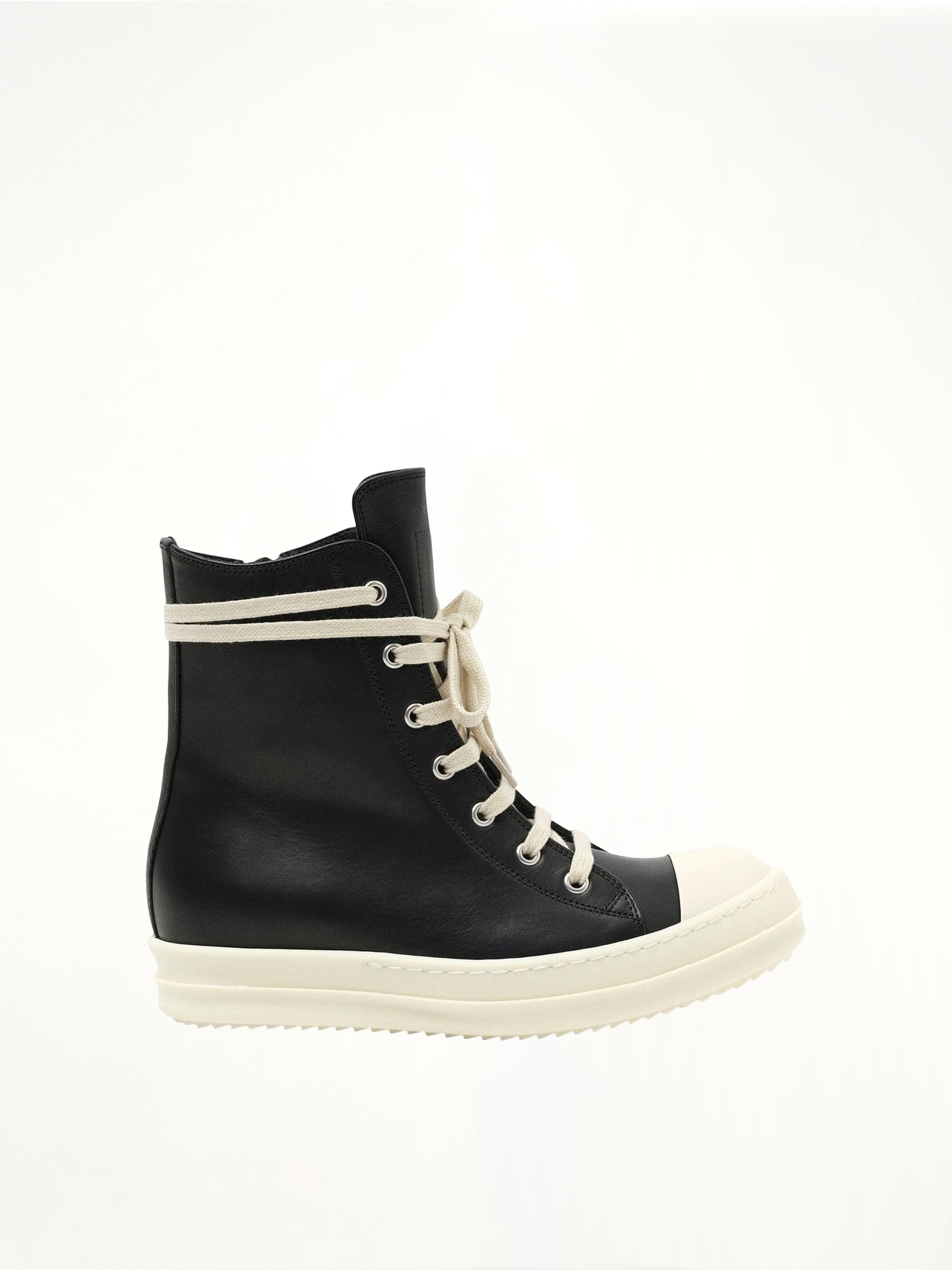 Washed Calf Sneaker in Black/Milk Side View | RICK OWENS