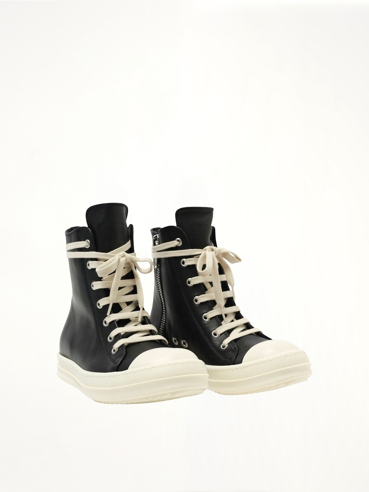 Washed Calf Sneaker in Black/Milk Front View | RICK OWENS