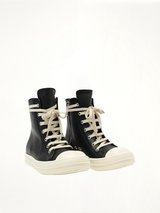 Washed Calf Sneaker in Black/Milk Front View | RICK OWENS