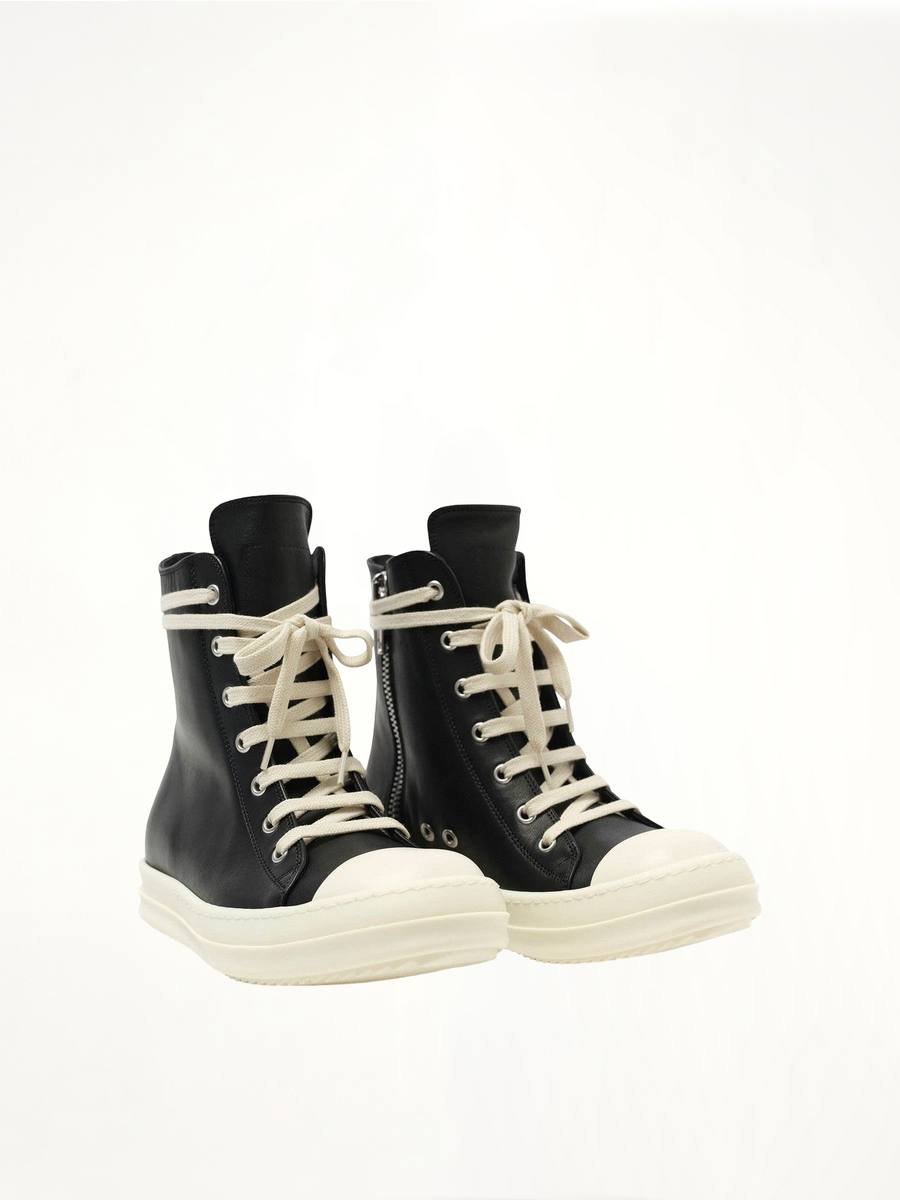 Washed Calf Sneaker in Black/Milk Front View | RICK OWENS