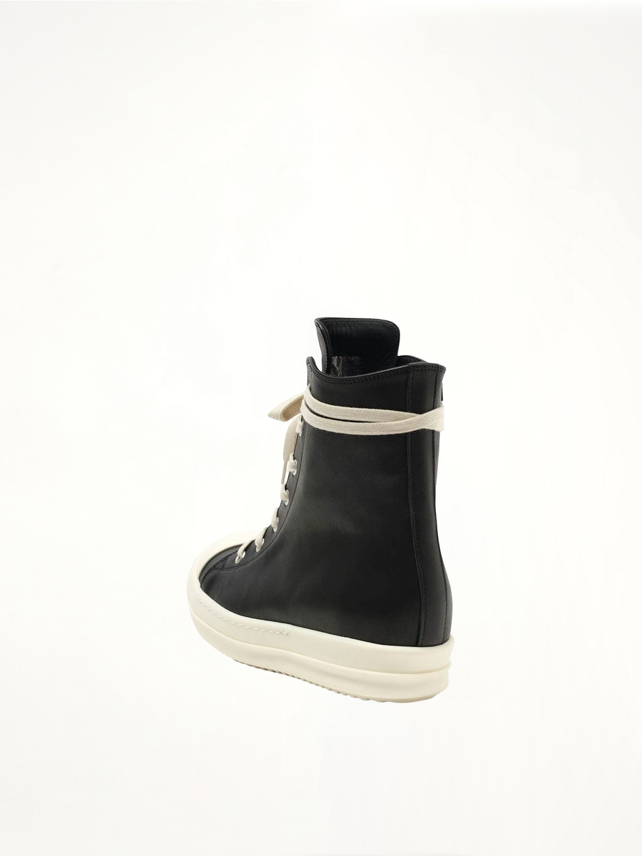 Washed Calf Sneaker in Black/Milk Back View | RICK OWENS