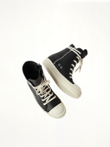Washed Calf Sneaker in Black/Milk Top View | RICK OWENS