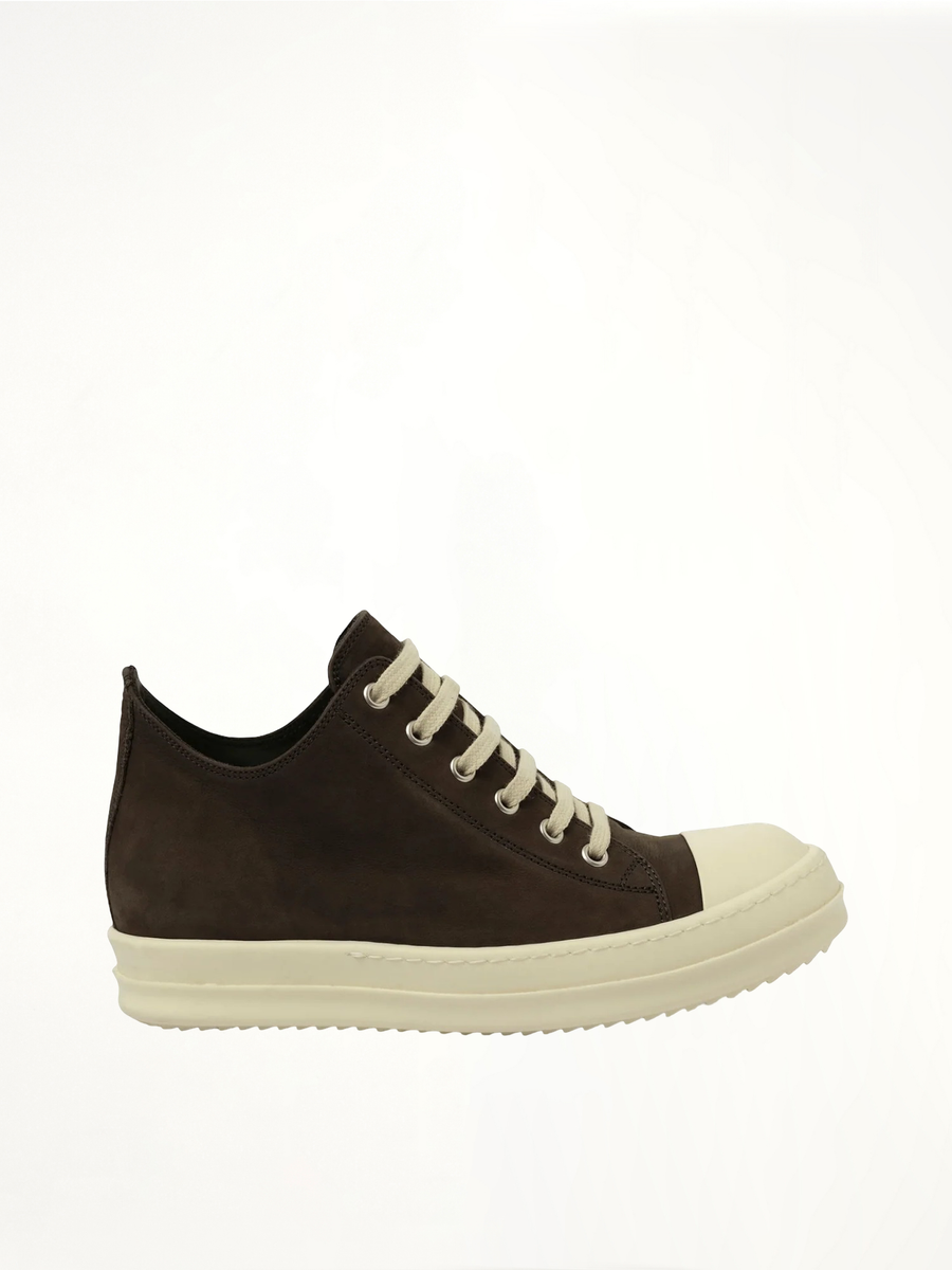 Grey Wolf Nubuk Low Sneaker in Dark Dust/Milk Side View | RICK OWENS