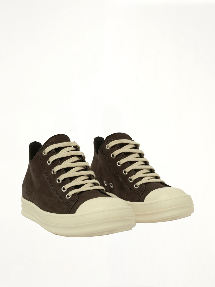 Grey Wolf Nubuk Low Sneaker in Dark Dust/Milk Front View | RICK OWENS