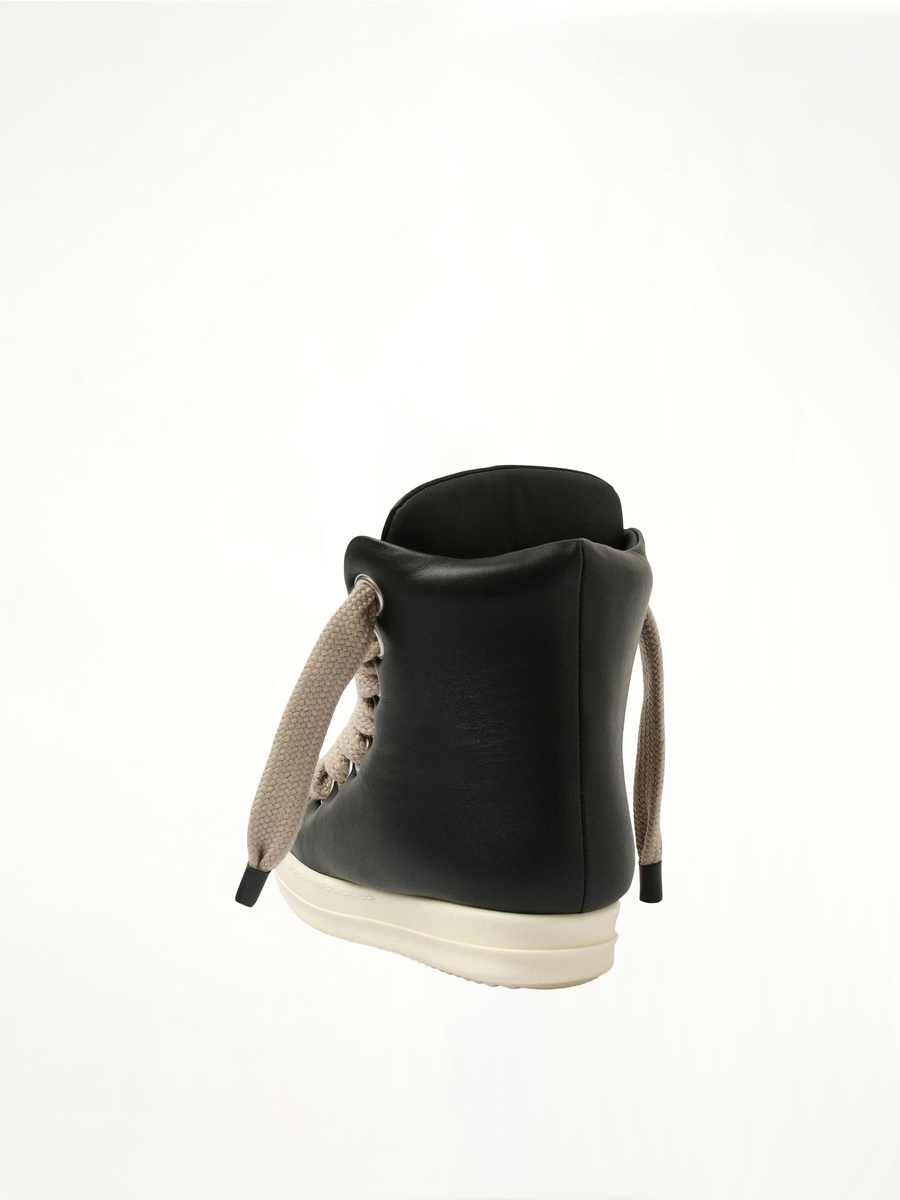 Jumbo Laced Padded High Sneaks in Black/Milk Back View | RICK OWENS