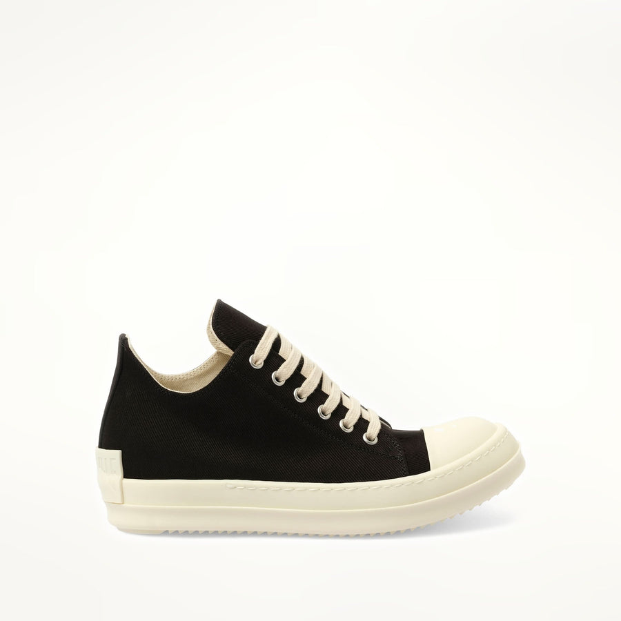 Denim Low Sneaks in Black/Milk Side View | RICK OWENS DRKSHDW