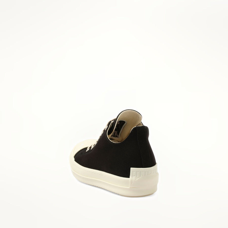 Denim Low Sneaks in Black/Milk Back View | RICK OWENS DRKSHDW