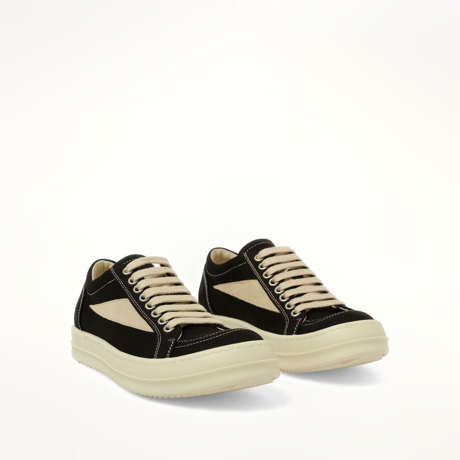 Vintage Sneaks in Black/Milk Front View | RICK OWENS DRKSHDW