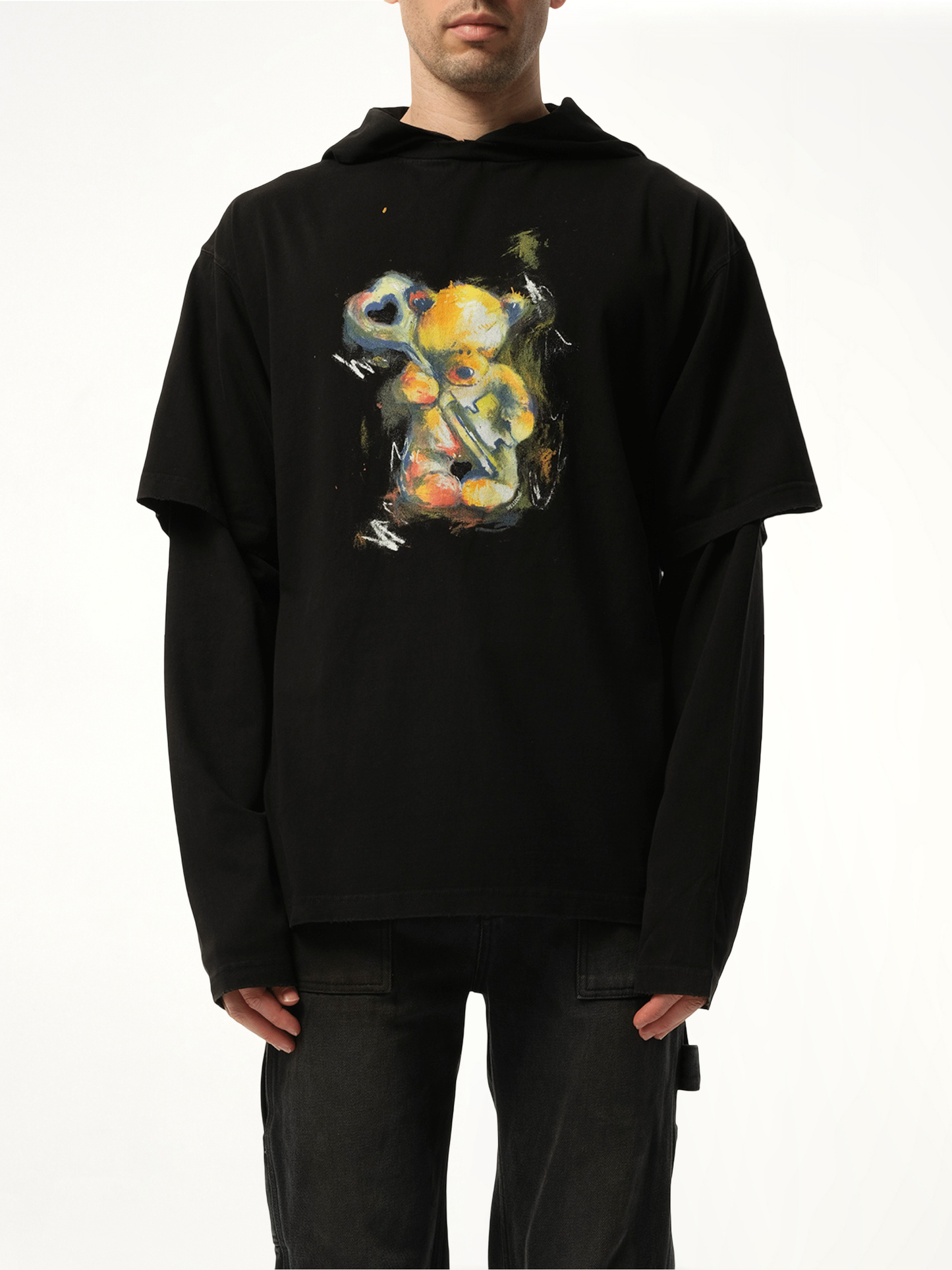 Teddy Bear With Key Hoodie in Black