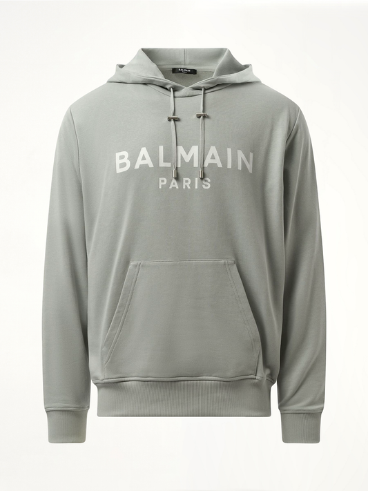 Balmain Print Hoodie in Grey/White