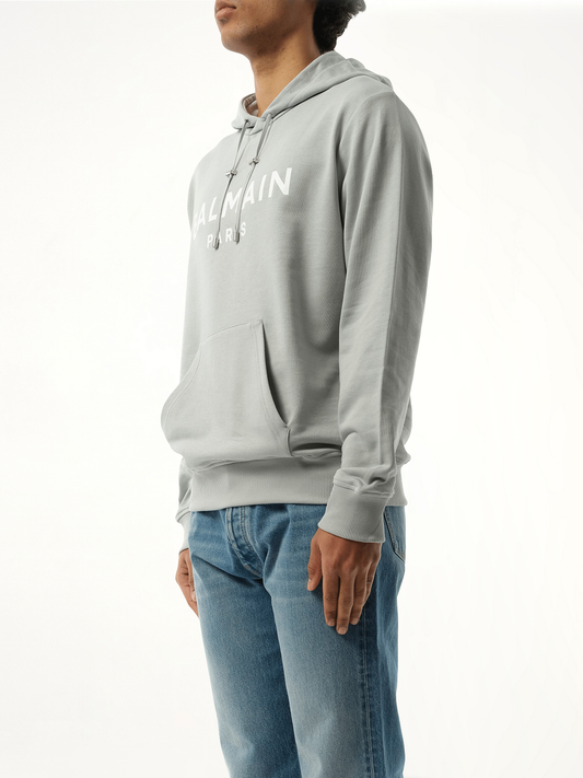 Balmain Print Hoodie in Grey/White